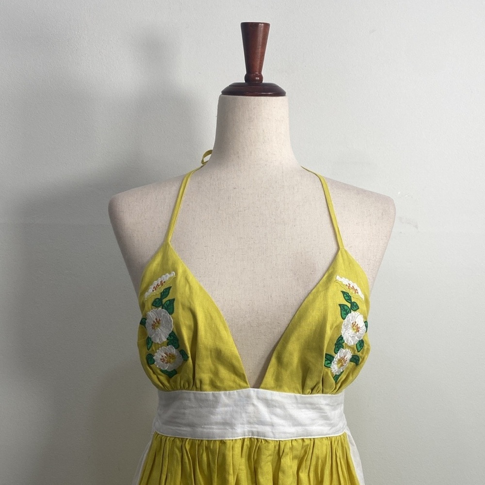 Fanm Mon Halter Linen Dress Medium Floral Embroidered NWT - Picture 4 of 14